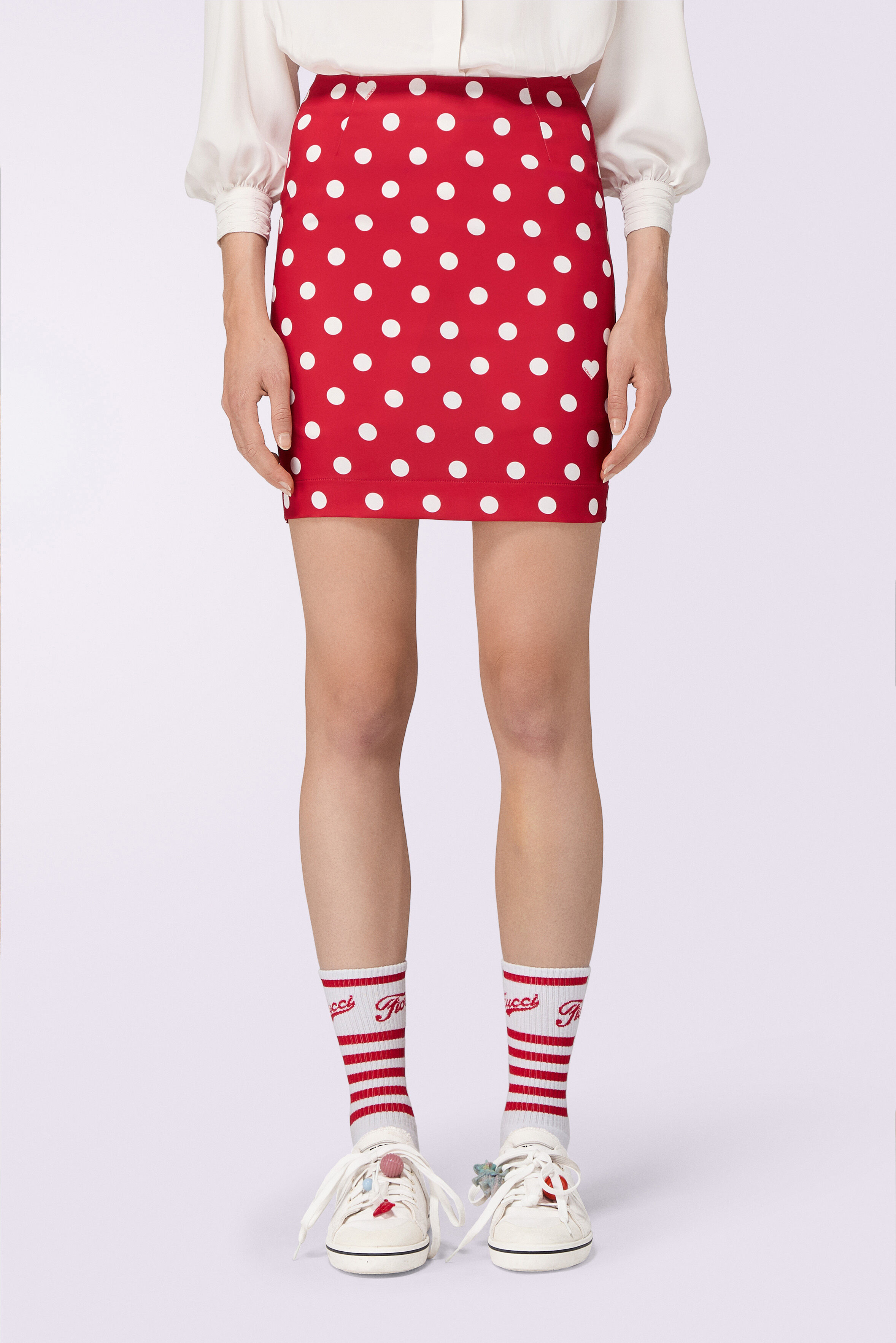Polka Dot Ruffle Mini Skirt Red